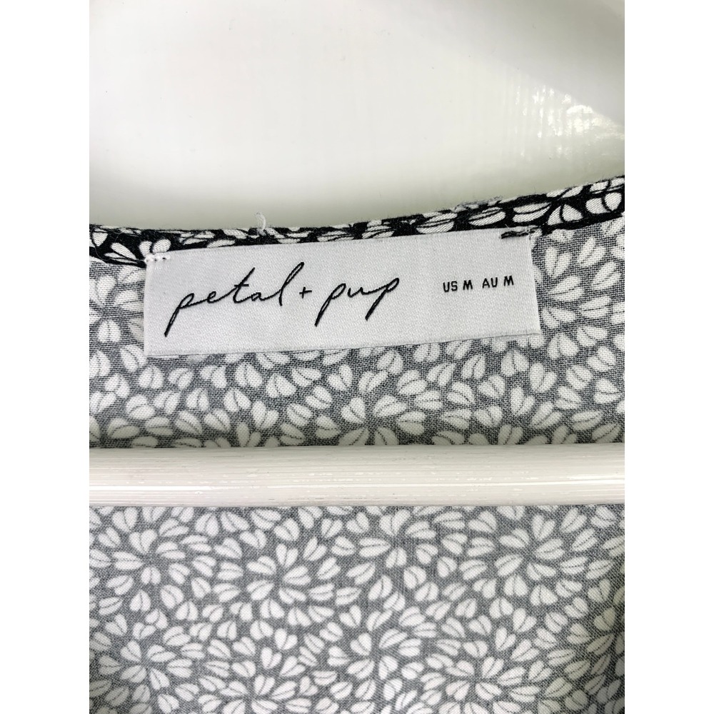 Petal & Pup Black White Balloon Sleeve Drop Waist Tie Midi Dress Size M Floral - Picture 3 of 14